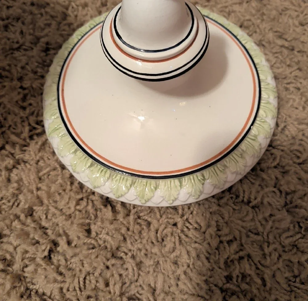 Vintage Italian Mottahhedeh Decorator Urn with Multicolor Relief Accents And Lid